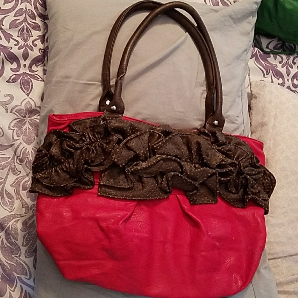 Red Ruffle Leather Bag